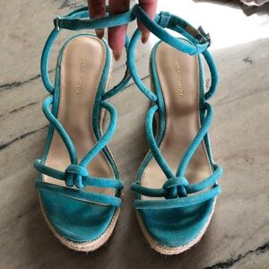 Like new Pelle Moda turquoise suede espadrille wedge heel 7.5